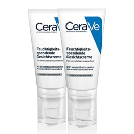 CeraVe Feuchtigkeitsspendende Gesichtscreme für normale bis trockene Haut, Mit Hyaluron, Niacinamid und 3 essenziellen Ceramiden, 2 x 52ml - 1