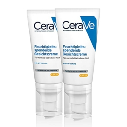 CeraVe Feuchtigkeitsspendende Gesichtscreme mit LSF 25 für normale bis trockene Haut, Mit Hyaluron und 3 essenziellen Ceramiden, 2 x 52ml - 1