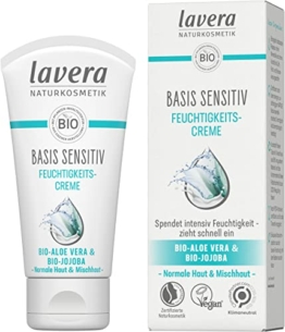 lavera basis sensitiv Feuchtigkeitscreme - mit Bio-Aloe Vera & Bio-Jojoba - intensive Feuchtigkeit - schnell einziehend - geschmeidiges Hautgefühl - Naturkosmetik - vegan - Bio (1x 50 ml) - 1