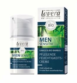 lavera pflegende Feuchtigkeitscreme Men sensitiv - Gesichtscreme für Männer - schnell einziehende Gesichtspflege - Ginkgo & Bio-Bambus - Hyaluron & Karanjaöl - Naturkosmetik - bio - vegan - 30ml - 1