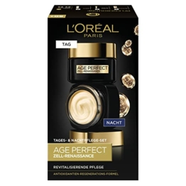 L'Oréal Paris Gesichtspflege Set, Anti-Aging Tagespflege und Nachtpflege zur Förderung der Zellregeneration, Mit Antioxidantien Formel und Vitamin E, Age Perfect Zell Renaissance, 2 x 50 ml - 1