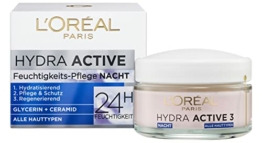 L'Oréal Paris Nachtpflege für das Gesicht, Anti-Aging Feuchtigkeitspflege mit Omega 3 und 6, Feuchtigkeitspendende Gesichtscreme für die Nacht, Hydra Active 3, 1 x 50 ml - 1